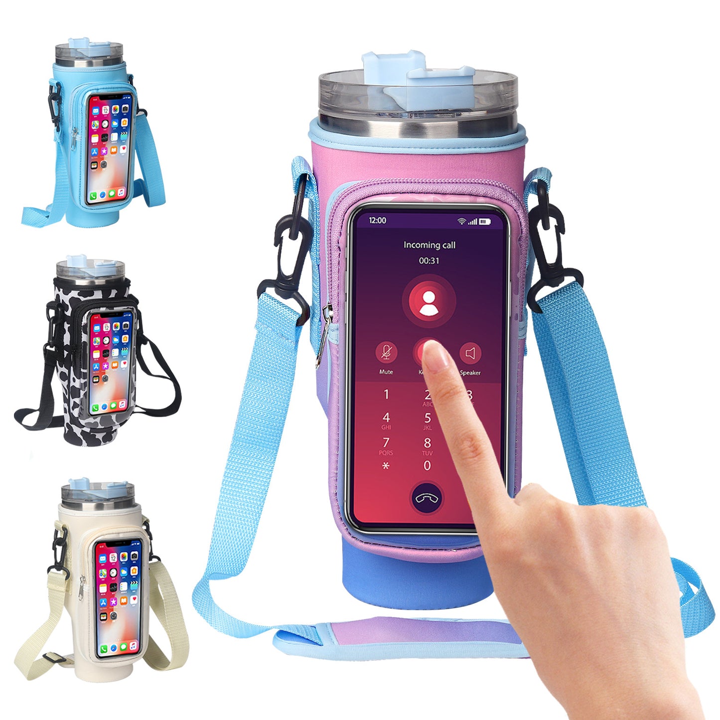 40oz Strap Ice Cup Holder Transparent Touch Screen Water Cup Holder