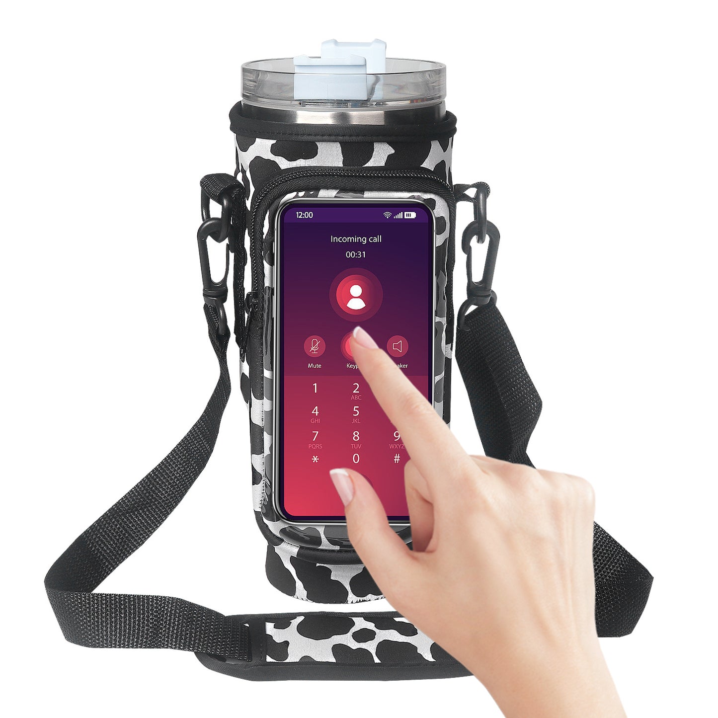 40oz Strap Ice Cup Holder Transparent Touch Screen Water Cup Holder