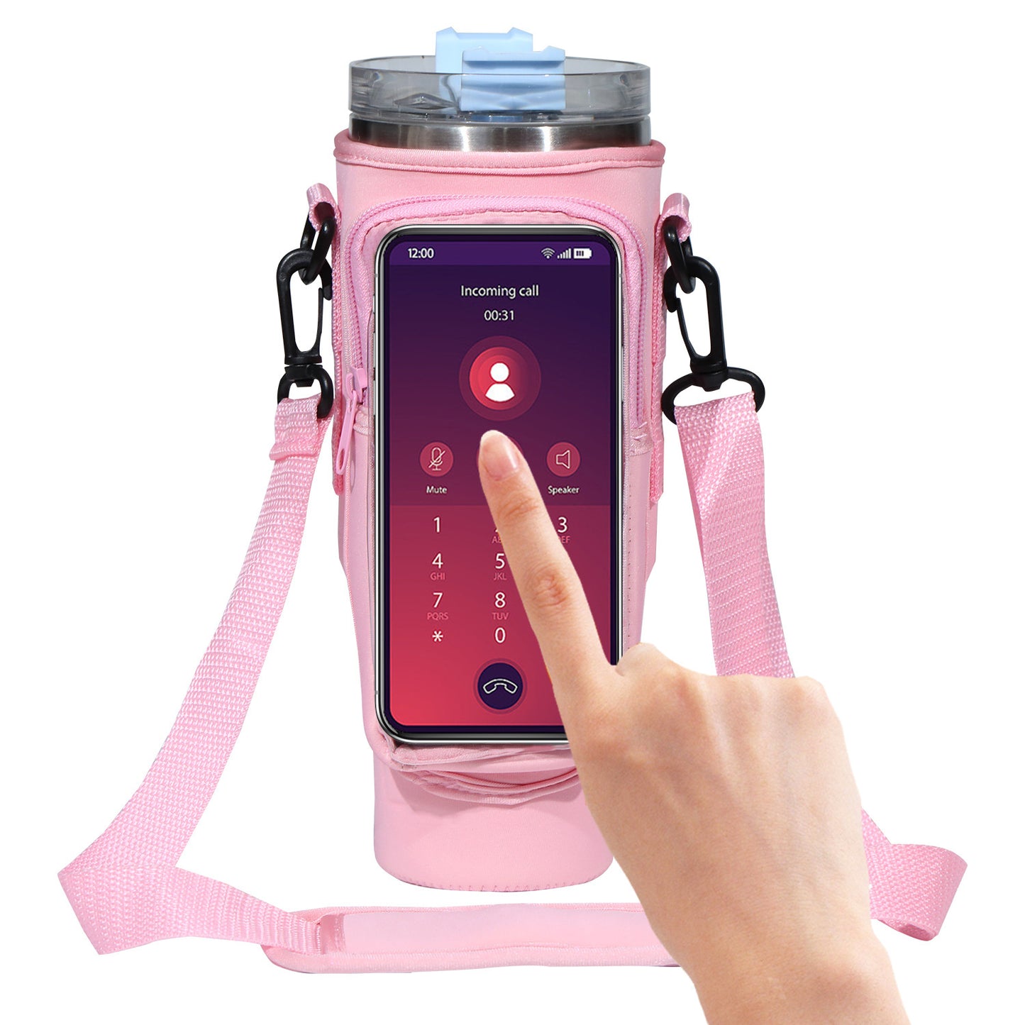 40oz Strap Ice Cup Holder Transparent Touch Screen Water Cup Holder
