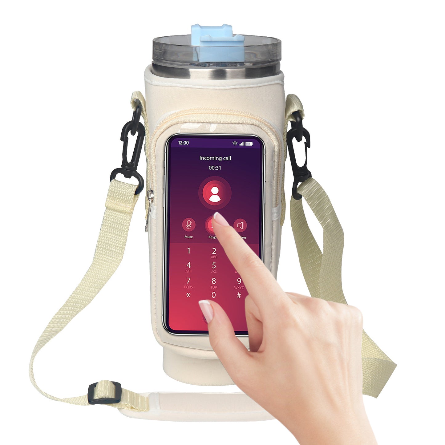 40oz Strap Ice Cup Holder Transparent Touch Screen Water Cup Holder
