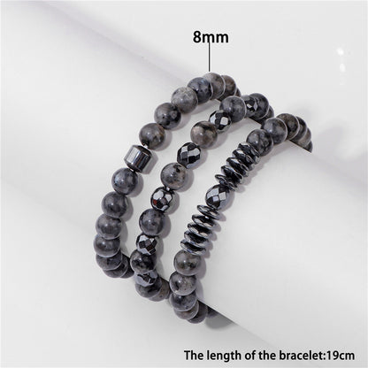 Natural Picture Stone Three-Layer Men’s Bracelet Black Gallstone Spacer Elastic Bracelet