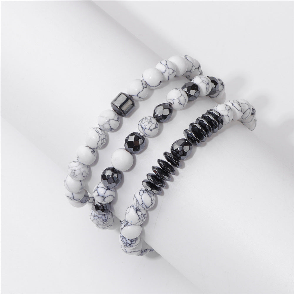 Natural Picture Stone Three-Layer Men’s Bracelet Black Gallstone Spacer Elastic Bracelet
