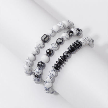 Natural Picture Stone Three-Layer Men’s Bracelet Black Gallstone Spacer Elastic Bracelet