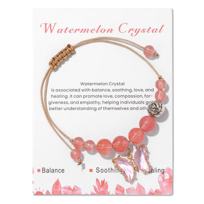 Natural Stone Amethyst Bracelet Butterfly Pendant Women’s Bracelet Hand-Woven String