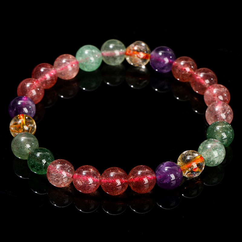 Rainbow Sweet Style Natural Tourmaline Strawberry Crystal Bracelet
