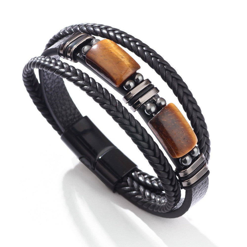 Tiger Eye Stone Multi-layer Rope Leather Bracelet