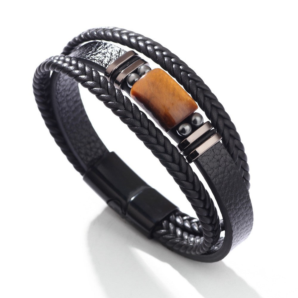 Tiger Eye Stone Multi-layer Rope Leather Bracelet