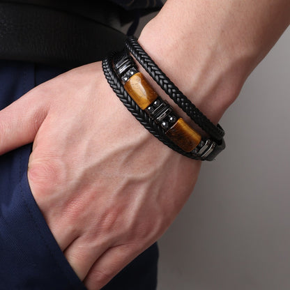 Tiger Eye Stone Multi-layer Rope Leather Bracelet