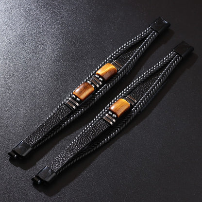 Tiger Eye Stone Multi-layer Rope Leather Bracelet