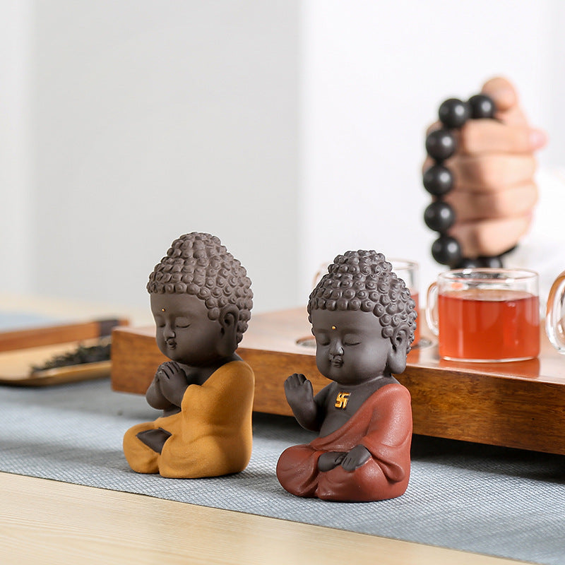 Zen Small Tathagata Buddha Statue Ornament Ceramic Purple Clay Tea Pet