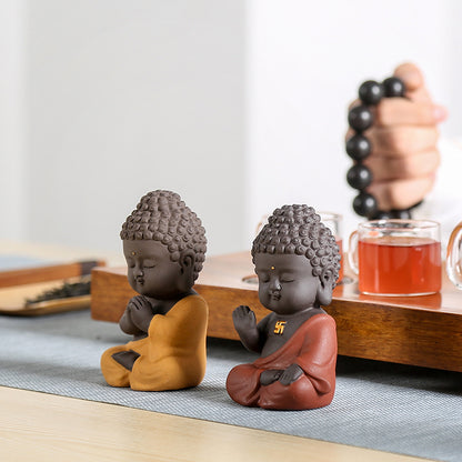 Zen Small Tathagata Buddha Statue Ornament Ceramic Purple Clay Tea Pet