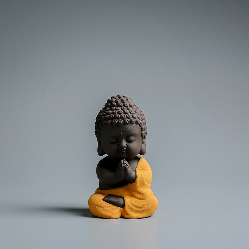 Zen Small Tathagata Buddha Statue Ornament Ceramic Purple Clay Tea Pet