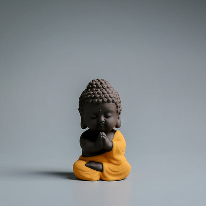 Zen Small Tathagata Buddha Statue Ornament Ceramic Purple Clay Tea Pet