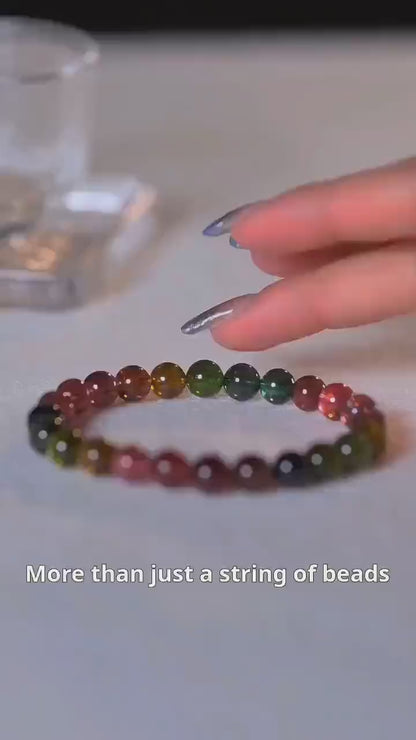 Rainbow Sweet Style Natural Tourmaline Strawberry Crystal Bracelet