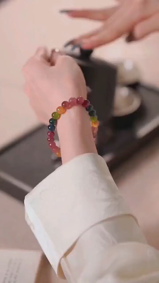 Rainbow Sweet Style Natural Tourmaline Strawberry Crystal Bracelet